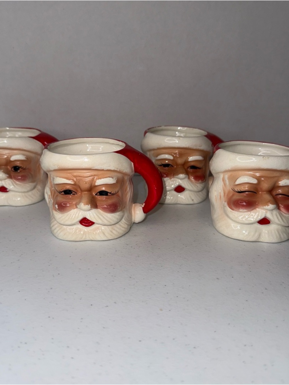 3” Japan made Santa Claus Ceramic Mug - Red and White Holiday Cup set of 4